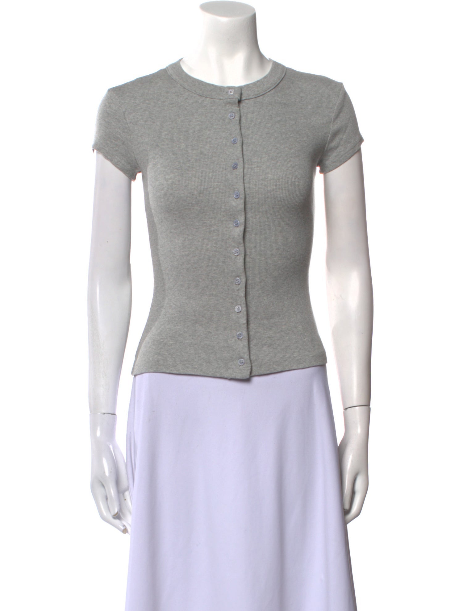 Reformation Crew Neck Short Sleeve Button-Up Top