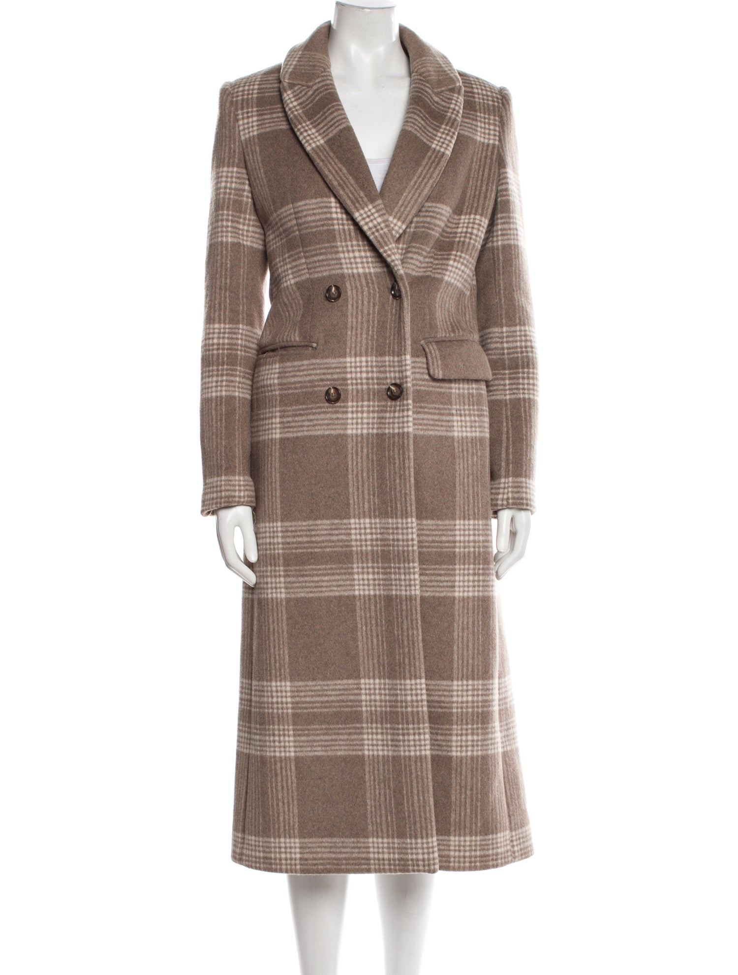 Reformation Wool Plaid Print Trench Coat