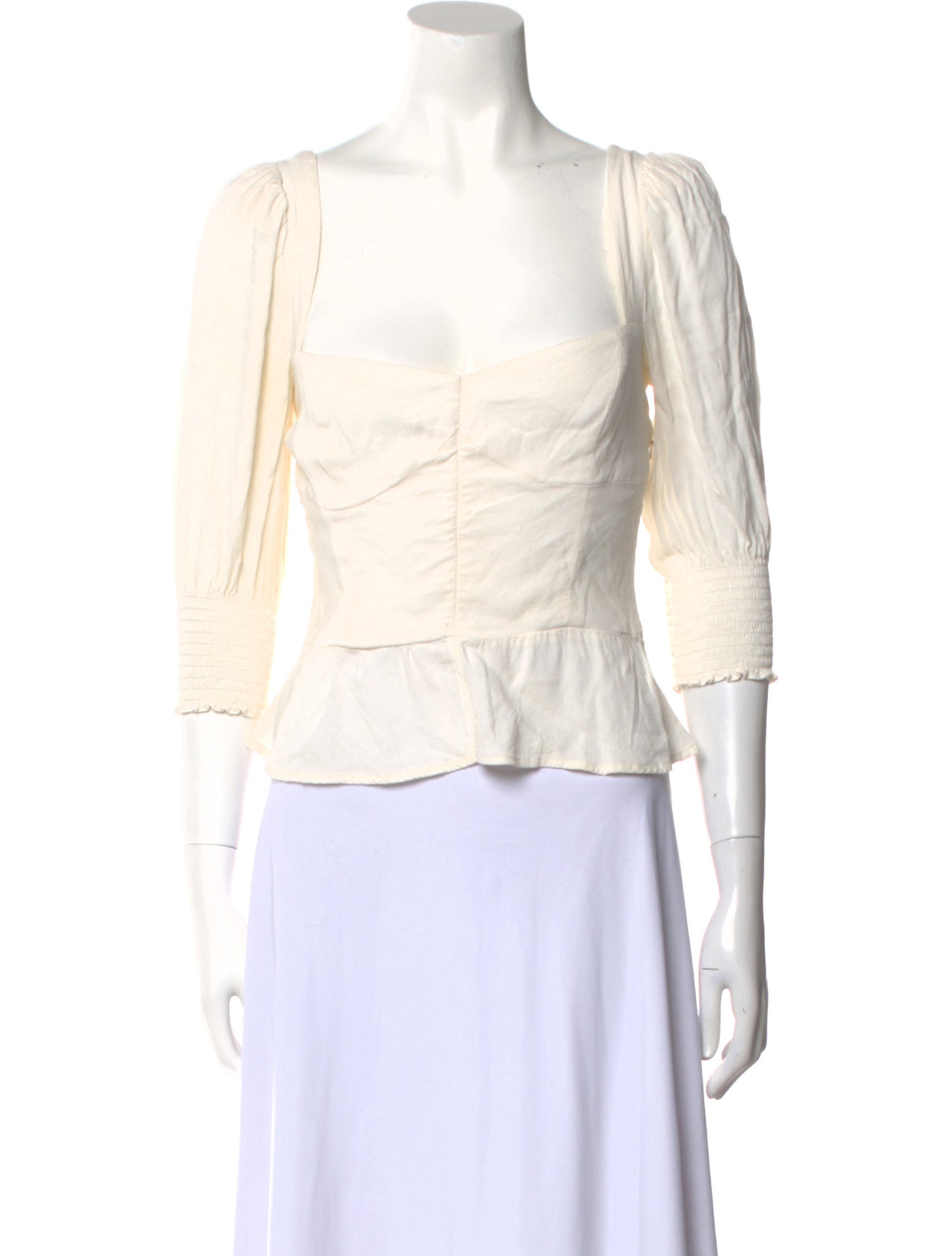 Reformation Square Neckline Three-Quarter Sleeve Crop Top