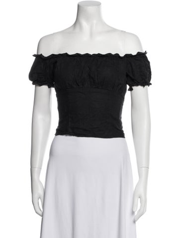 Reformation Tops Linen Off-The-Shoulder Crop Top Petite