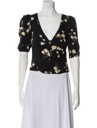 Reformation Floral Print V-Neck Crop Top