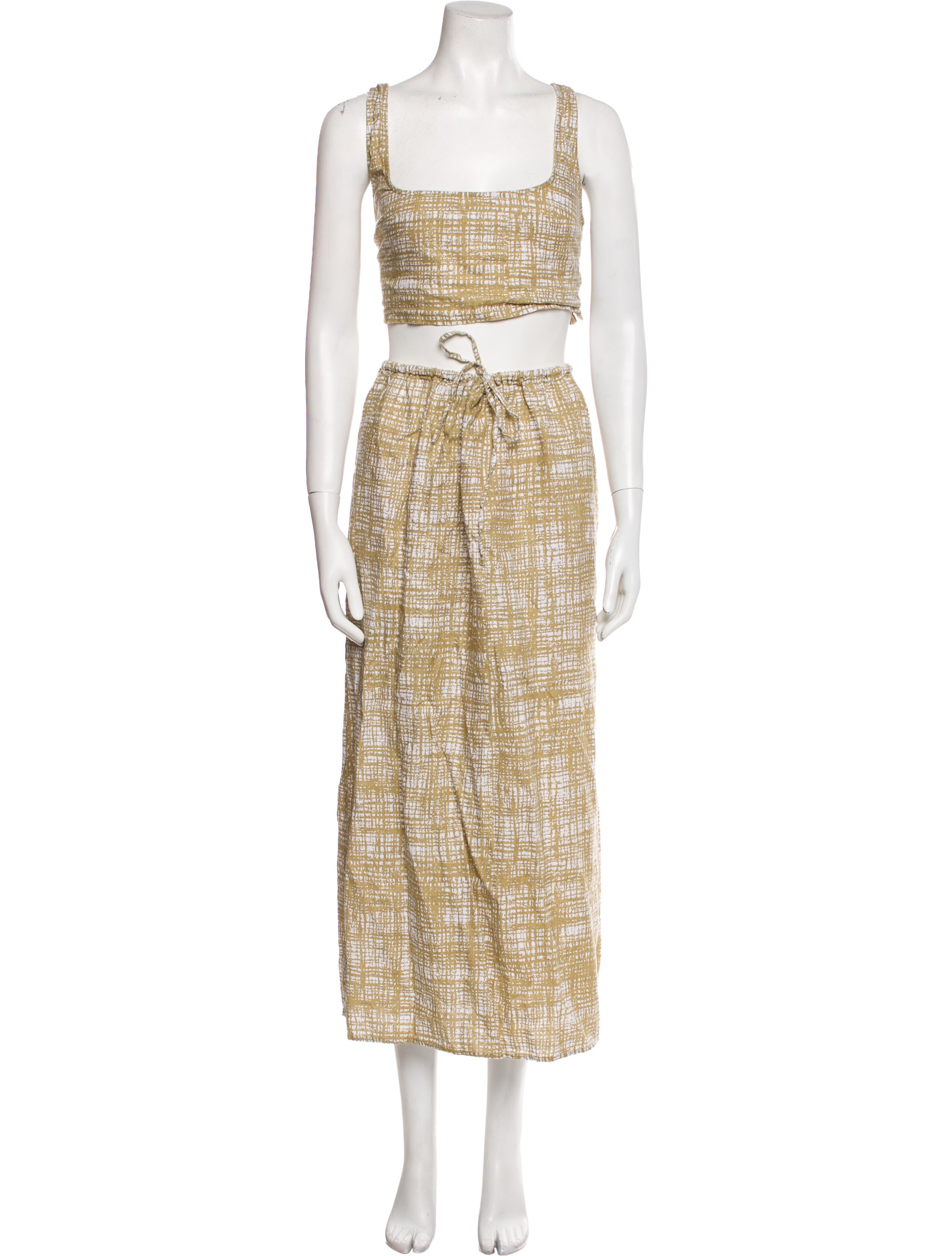 Reformation Linen Plaid Print Skirt Set