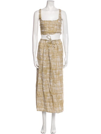 Reformation Linen Plaid Print Skirt Set