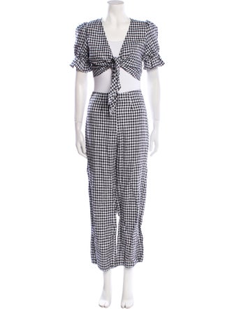 Reformation Linen Plaid Print Pant Set