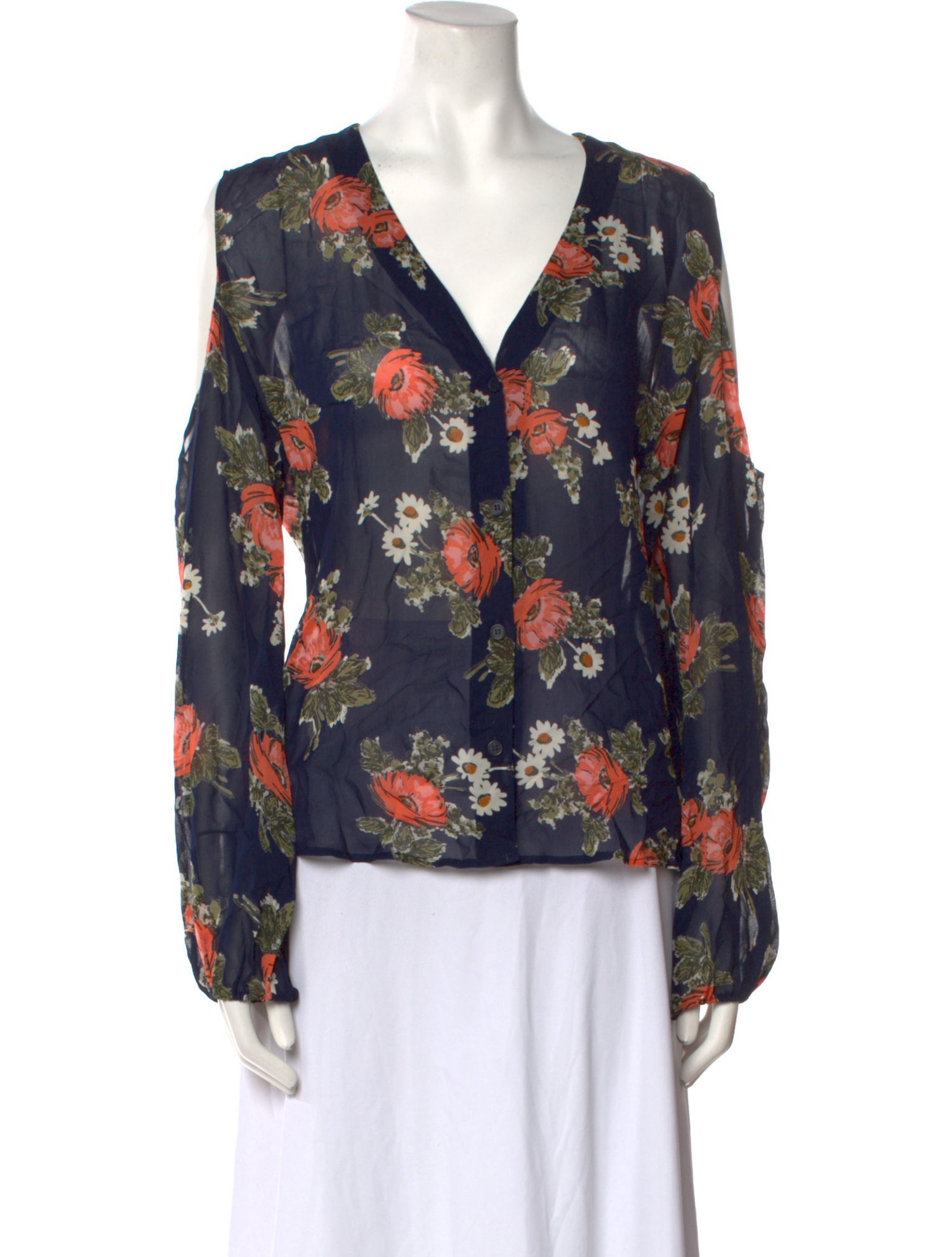Reformation Floral Print V-Neck Blouse