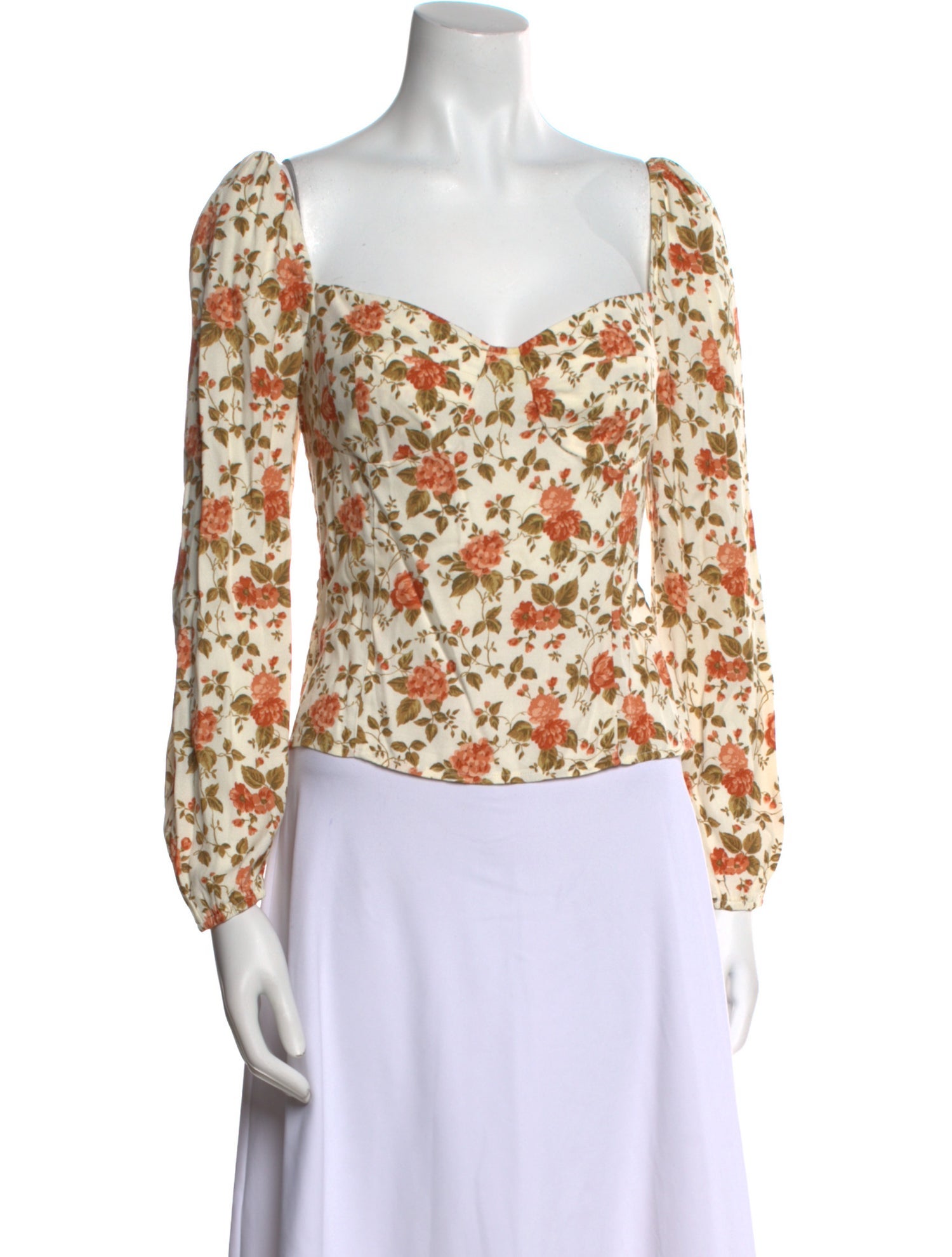 Reformation Floral Print Square Neckline Blouse