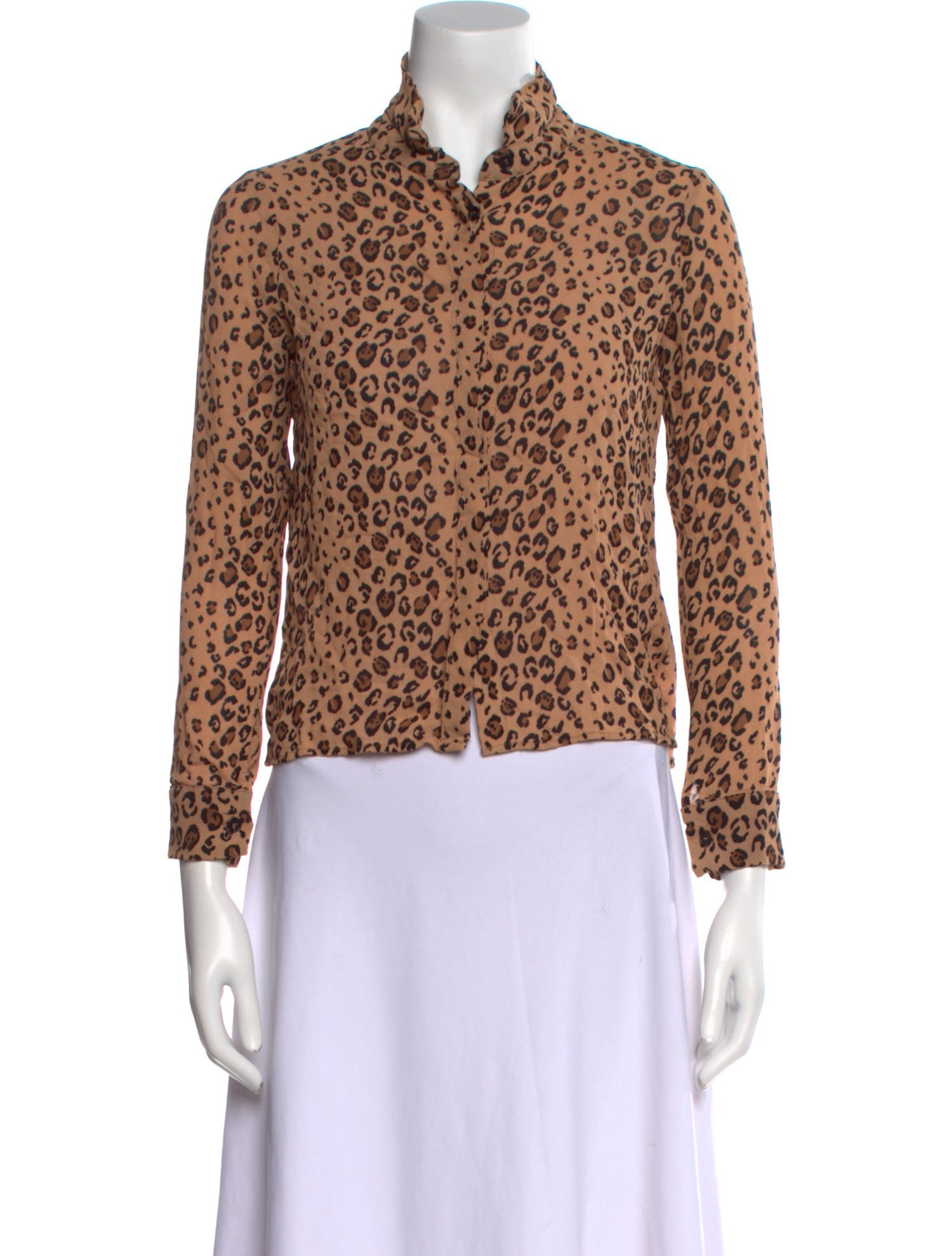 Reformation Animal Print Long Sleeve Button-Up Top