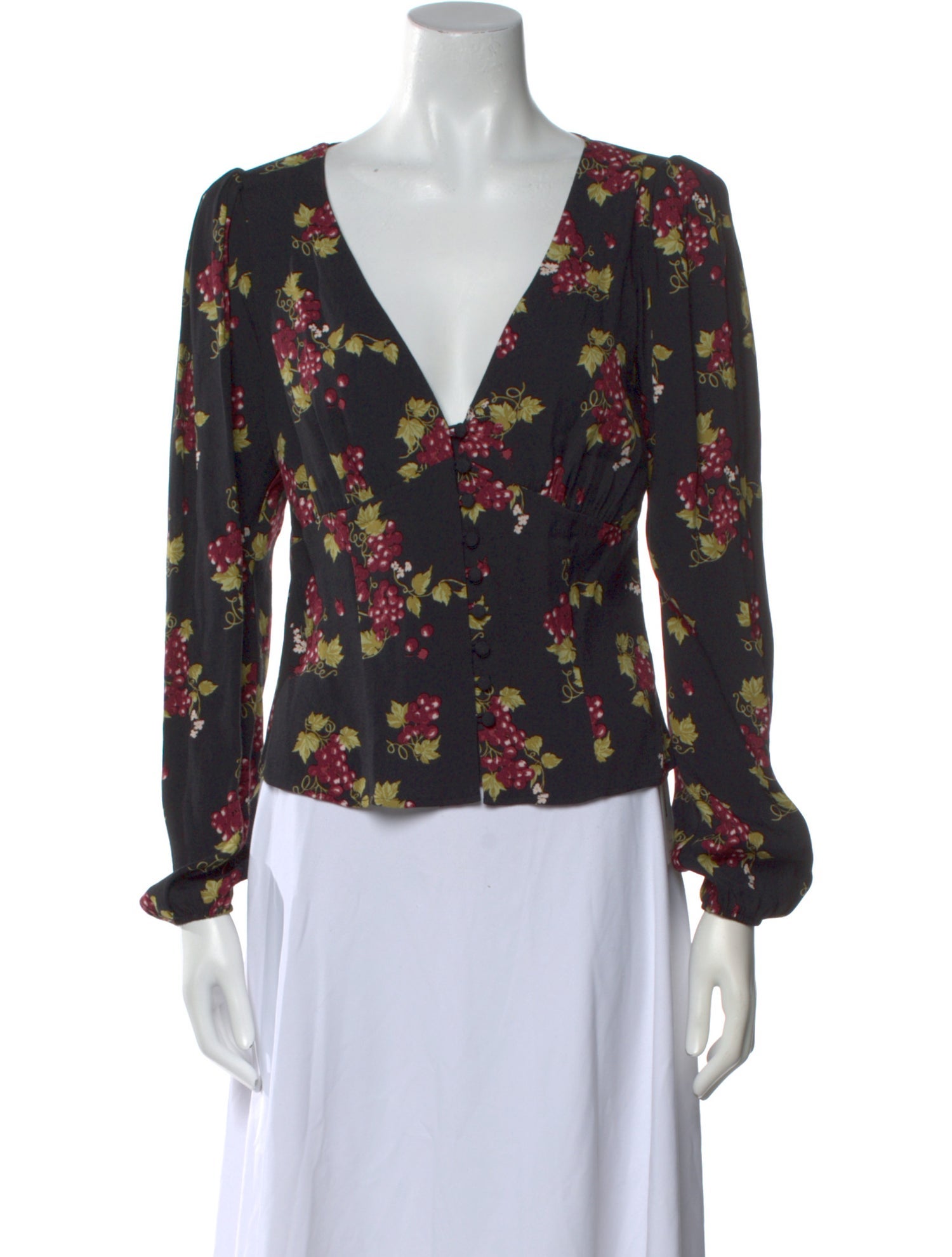 Reformation Floral Print V-Neck Blouse