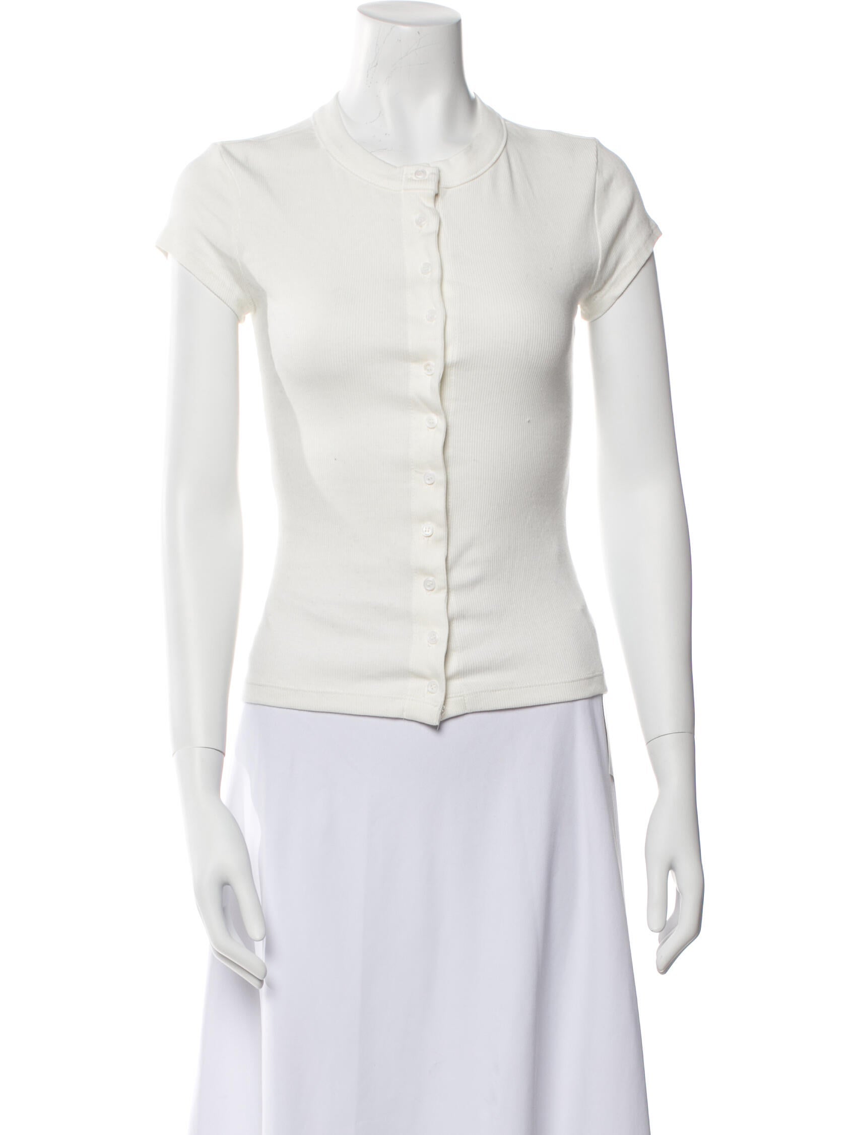 Reformation Scoop Neck Short Sleeve Button-Up Top