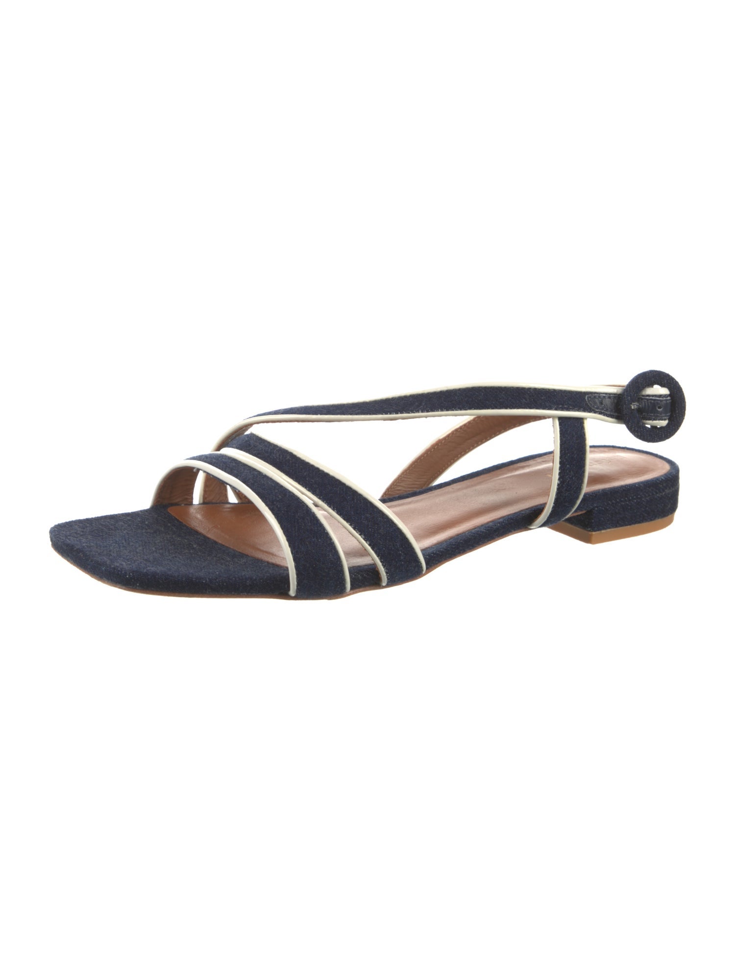 Reformation Denim Colorblock Pattern Slingback Sandals