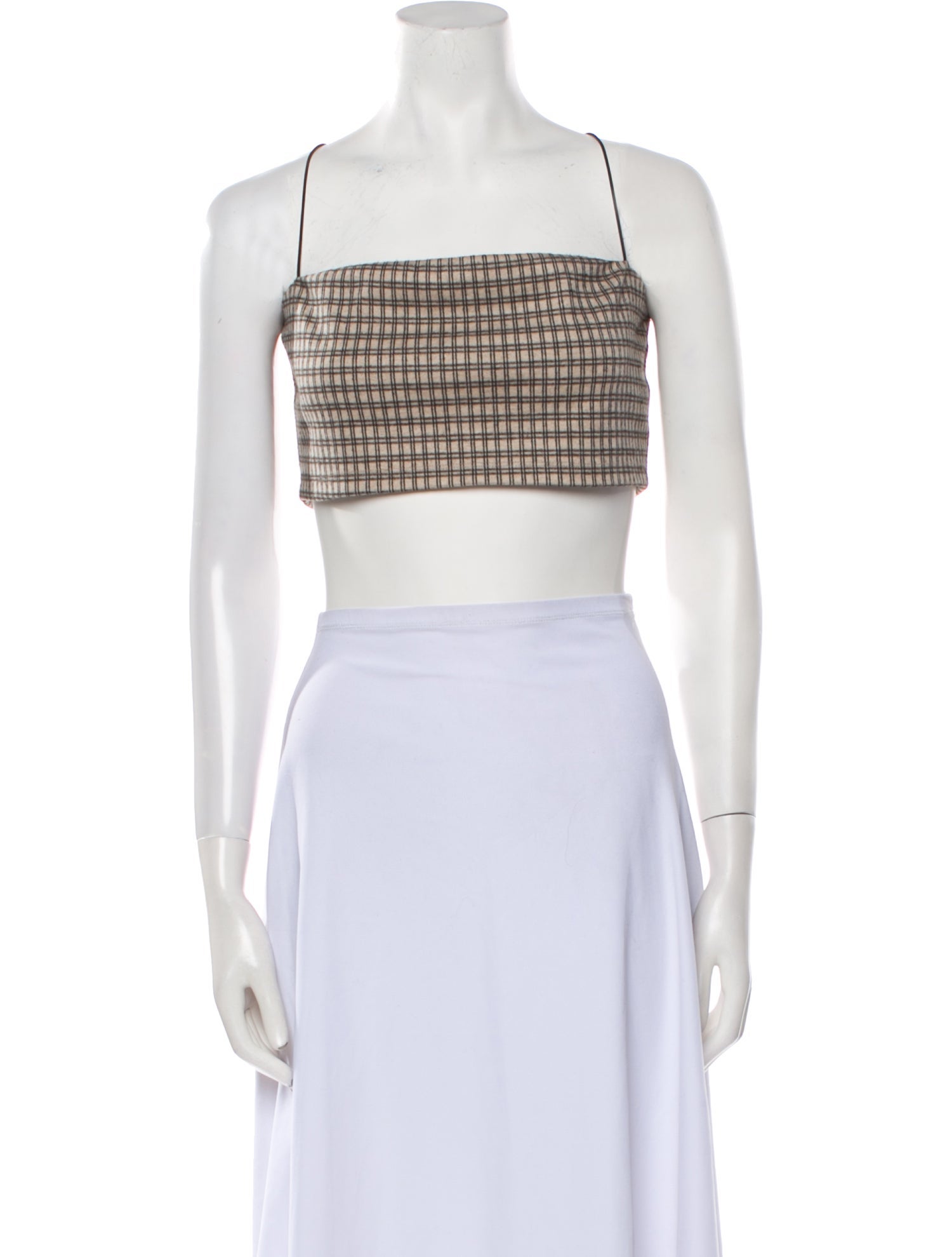 Reformation Plaid Print Square Neckline Crop Top