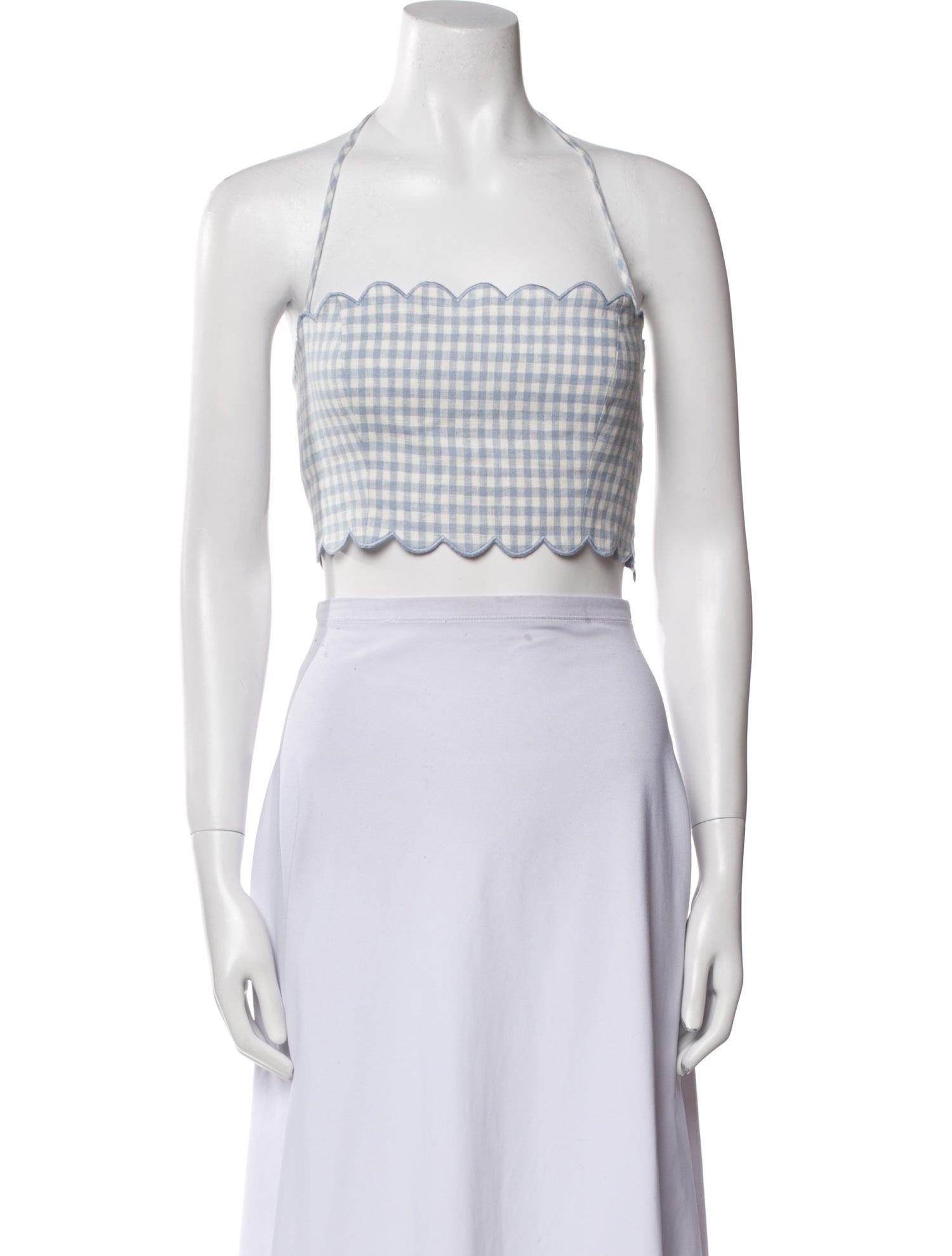 Reformation Plaid Print Scalloped Accent Top