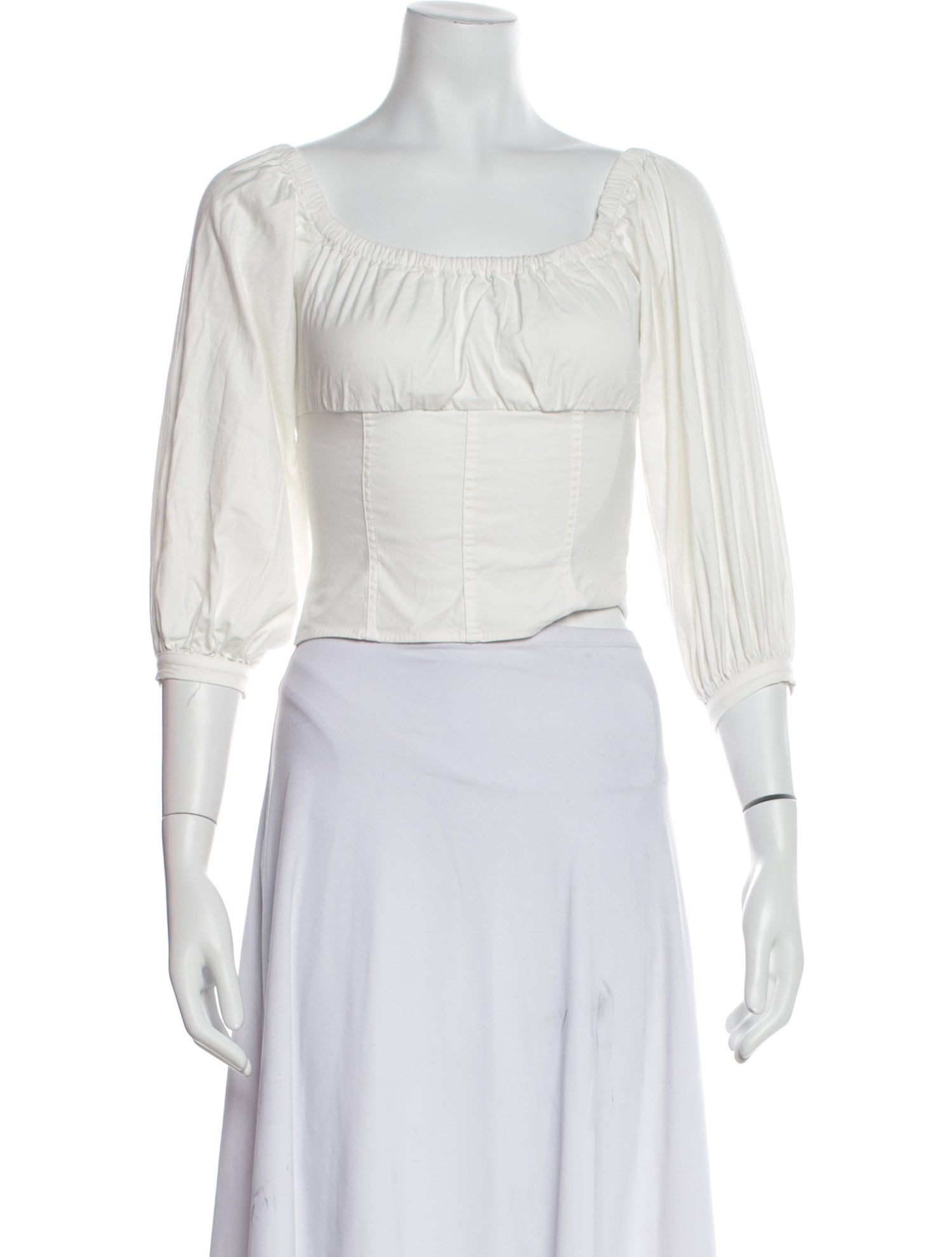 Reformation Square Neckline Three-Quarter Sleeve Crop Top