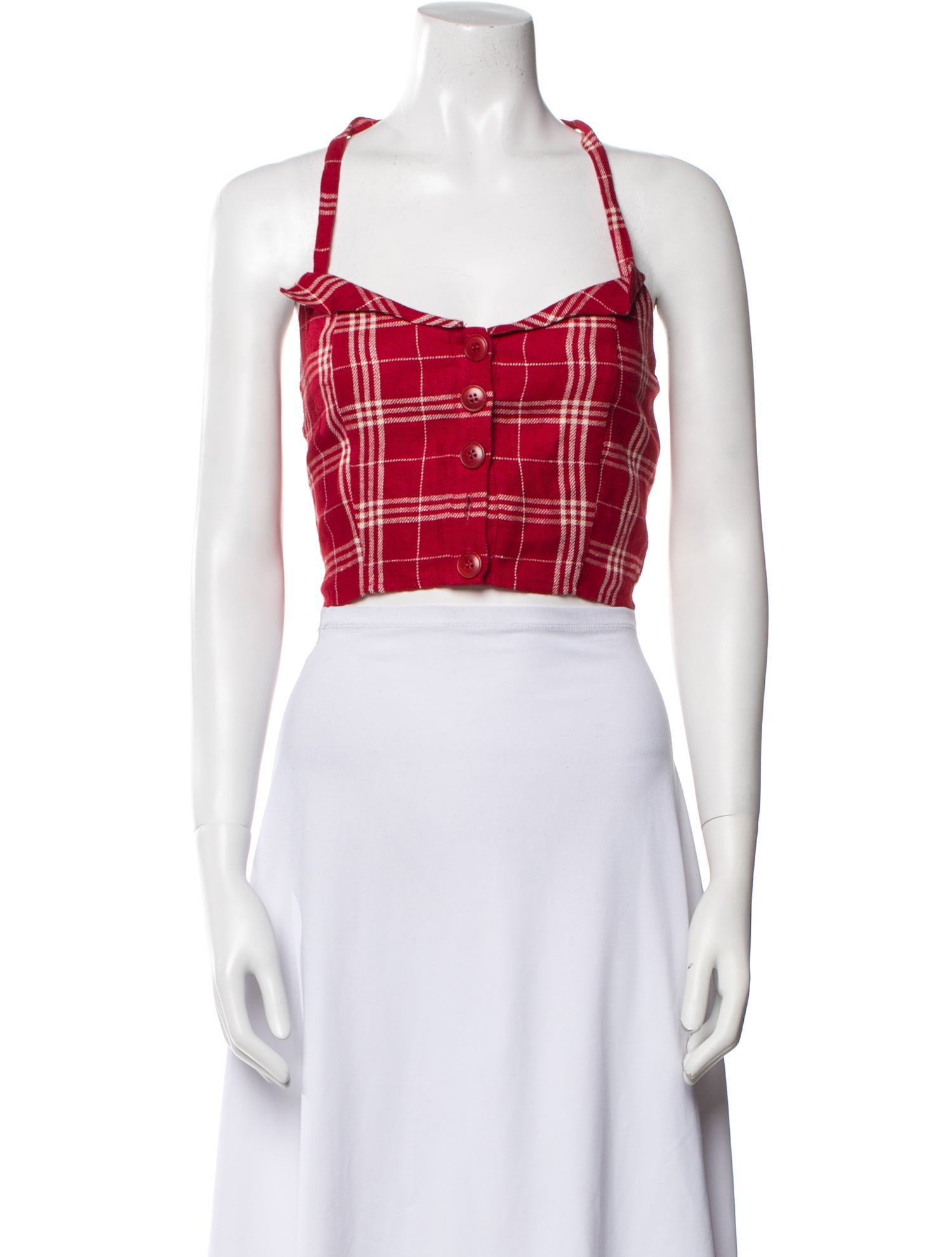 Reformation Linen Plaid Print Crop Top