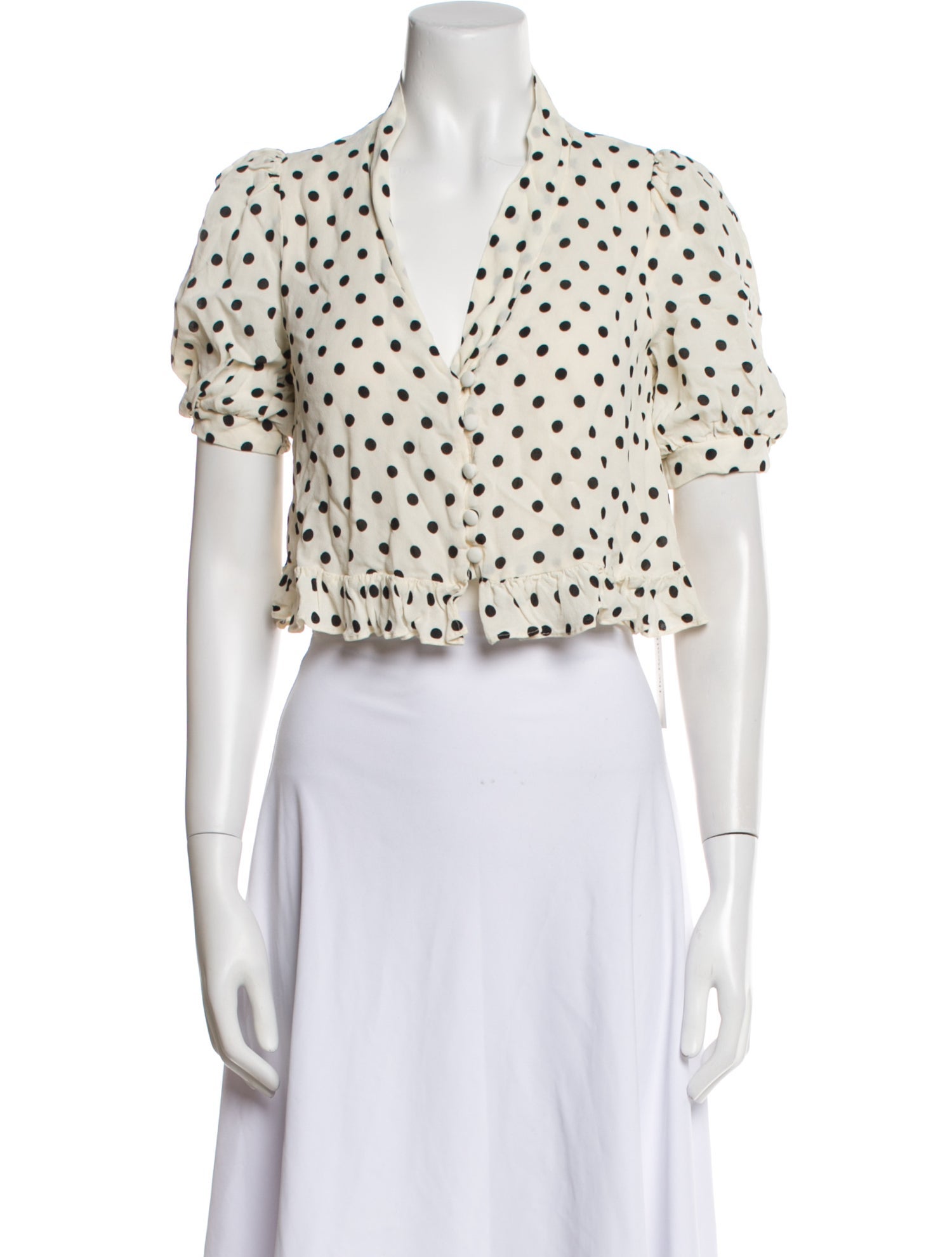 Reformation Polka Dot Print V-Neck Crop Top