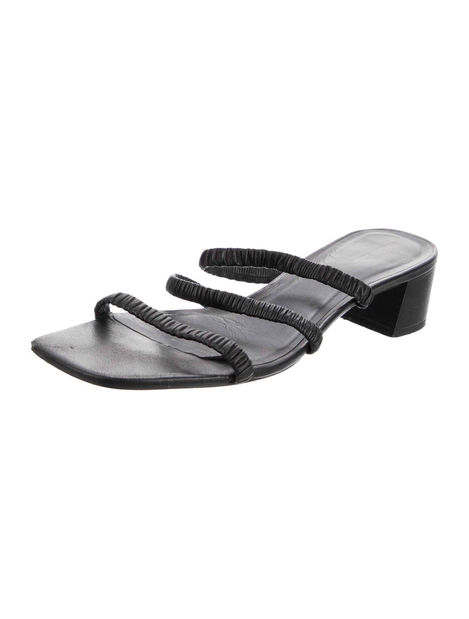 Reformation Leather Ruffle Embellishment Slides