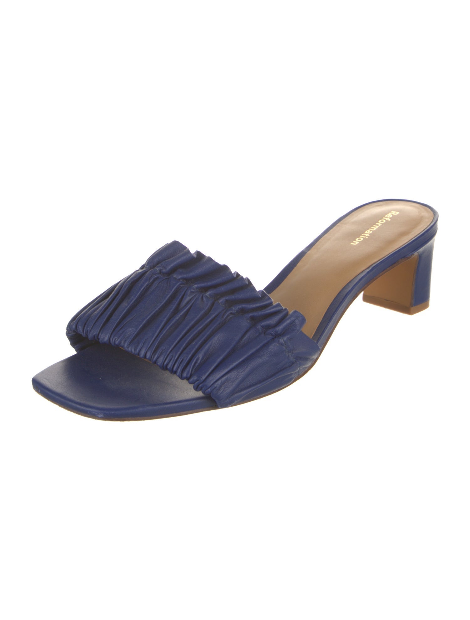 Reformation Leather Ruffle Embellishment Slides