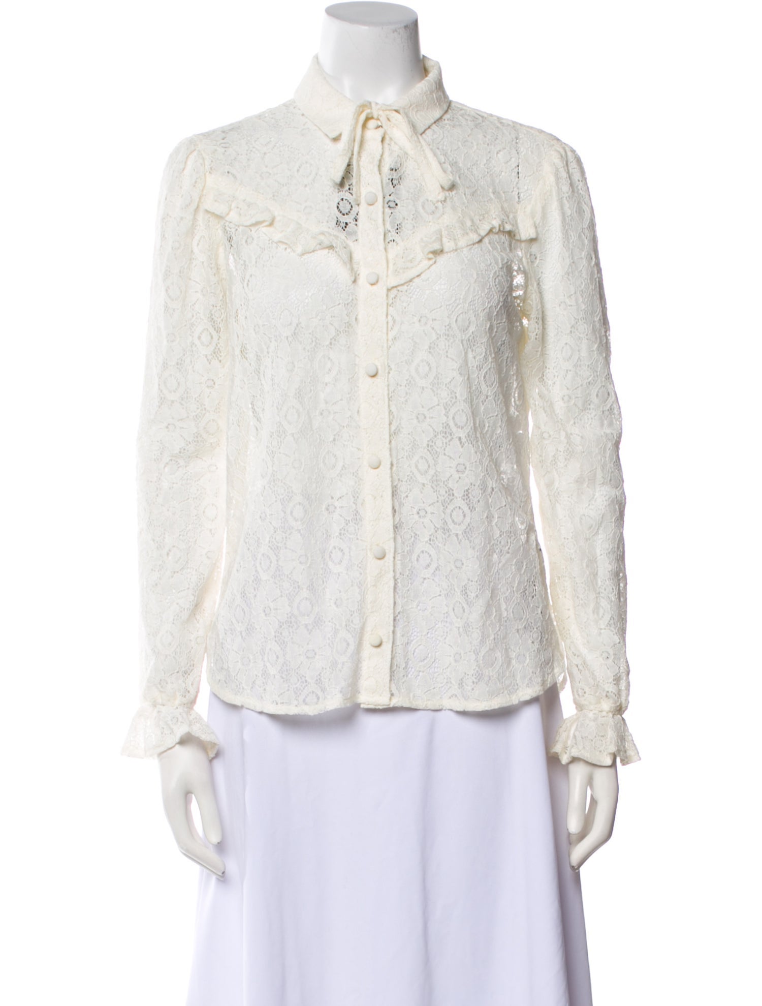 Reformation Lace Pattern Long Sleeve Button-Up Top