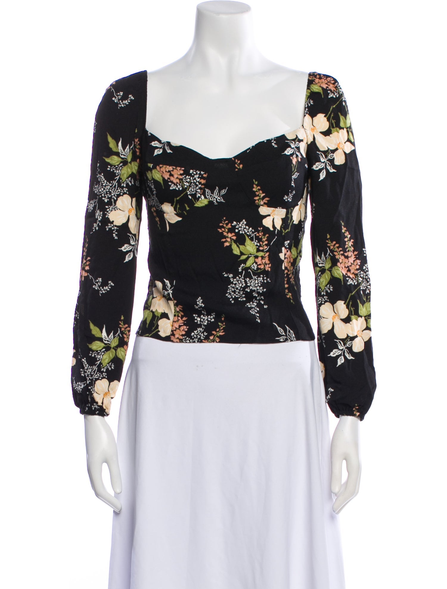 Reformation Floral Print Square Neckline Blouse