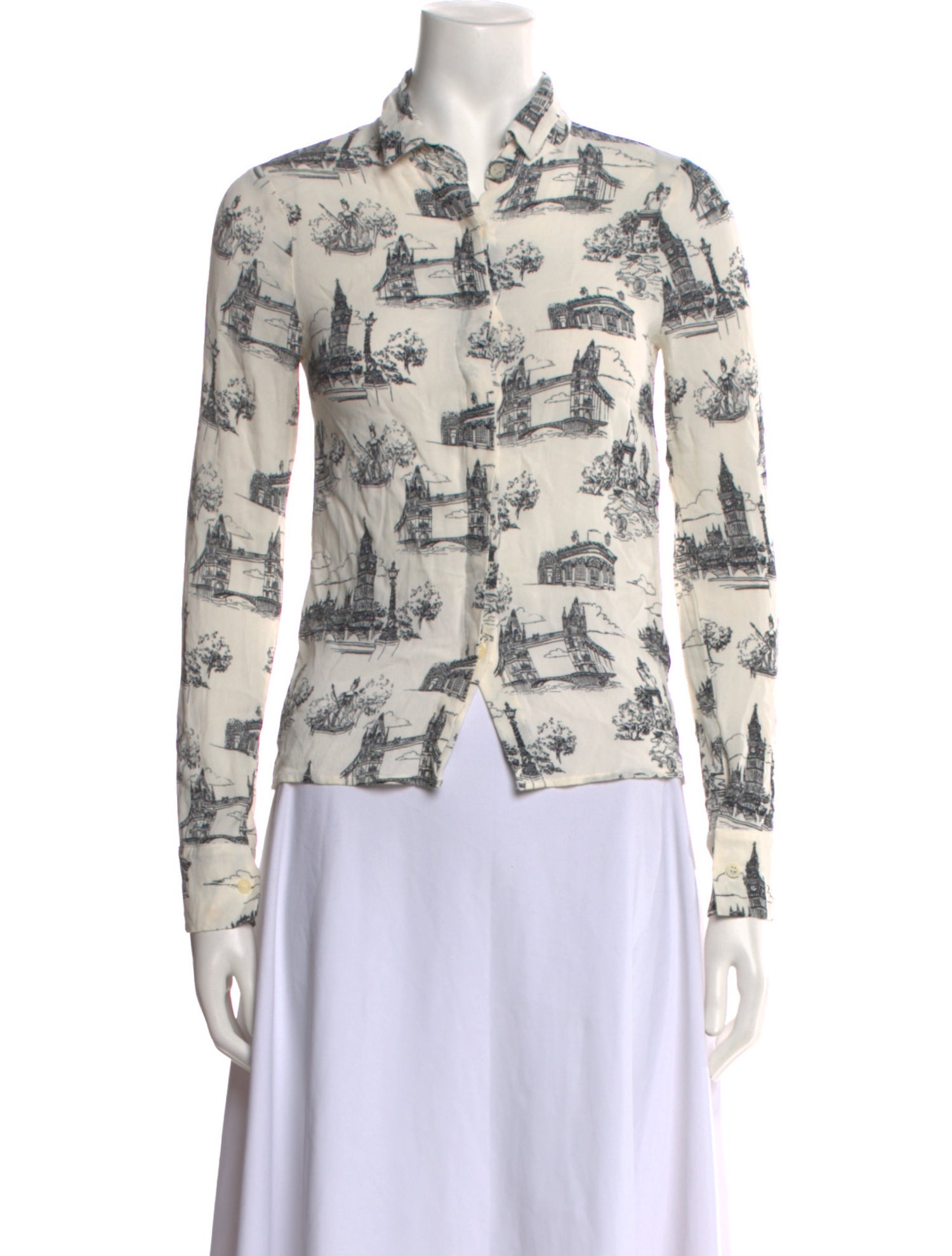 Reformation Printed Long Sleeve Button-Up Top