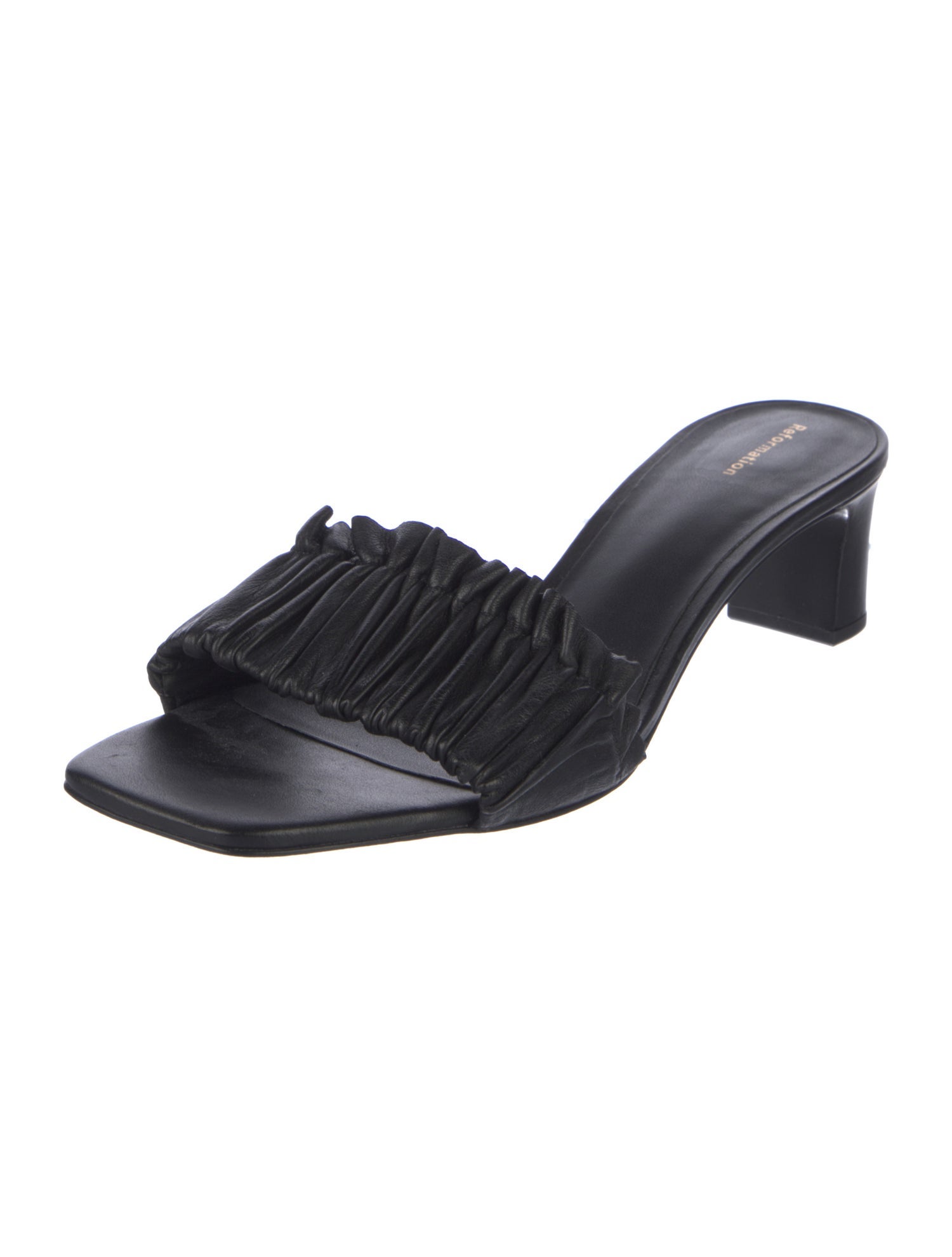 Reformation Leather Ruffle Embellishment Slides