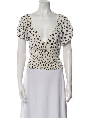 Reformation Tops Polka Dot Print V-Neck Crop Top XS