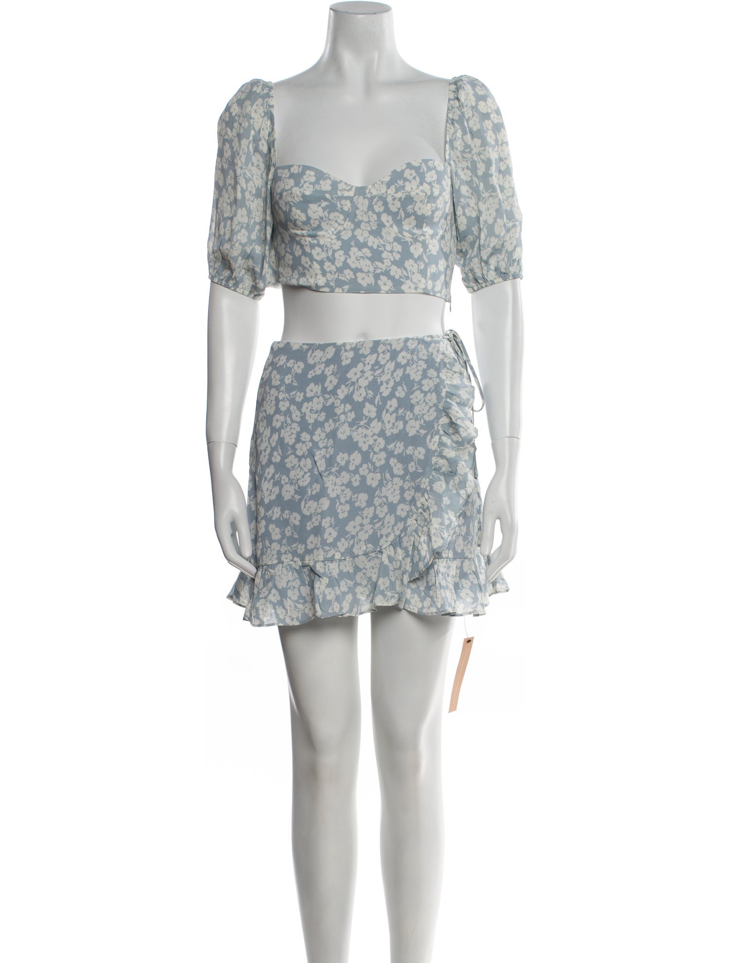 Reformation Floral Print Ruffle Embellishment Skirt Set