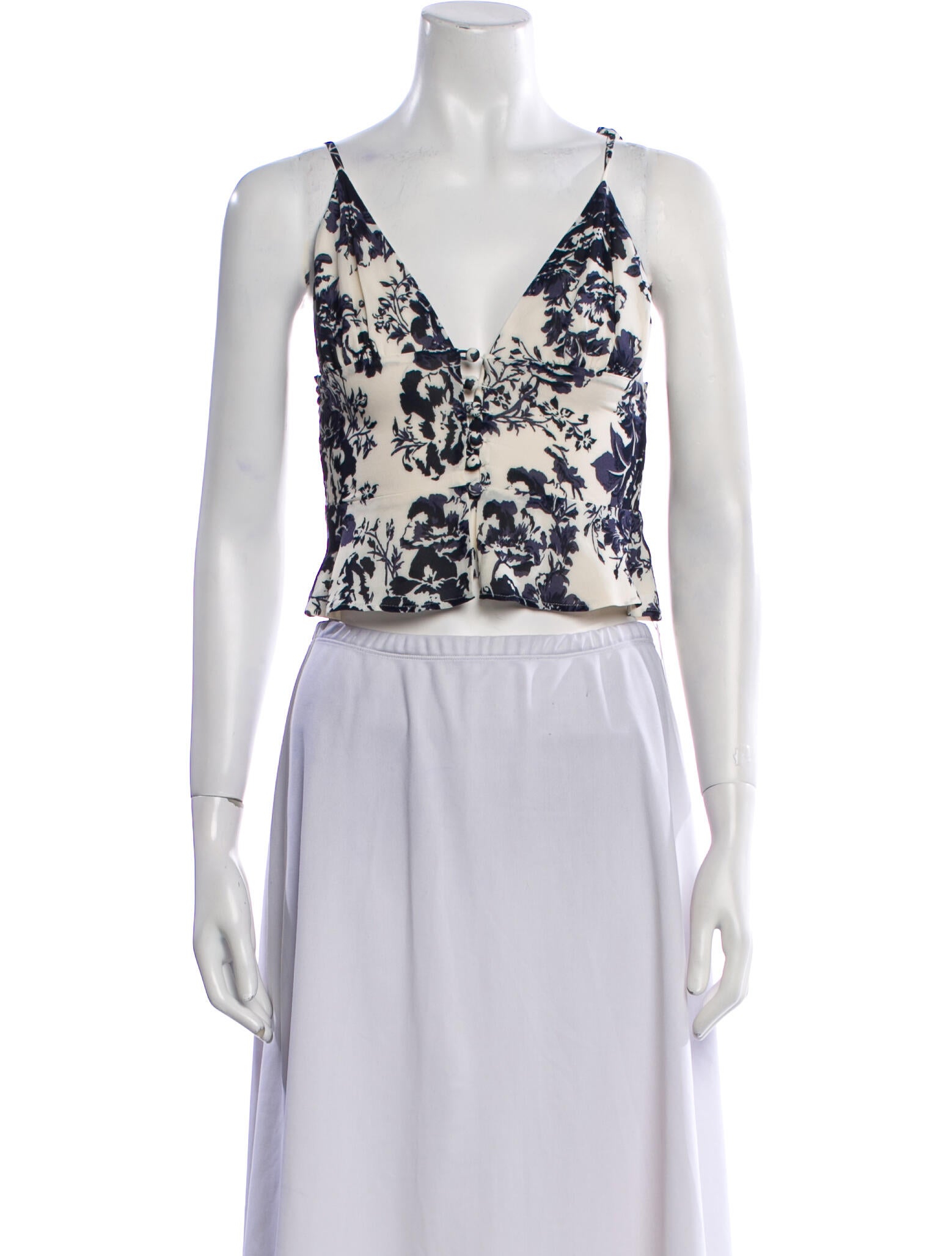 Reformation Floral Print V-Neck Crop Top