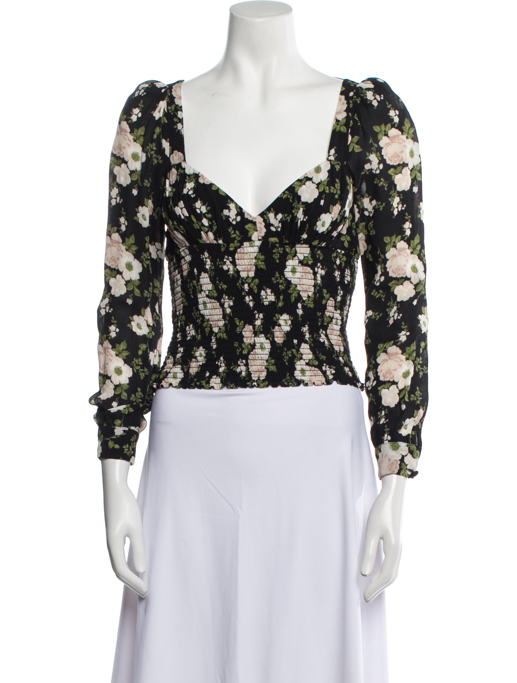 Reformation Floral Print V-Neck Crop Top