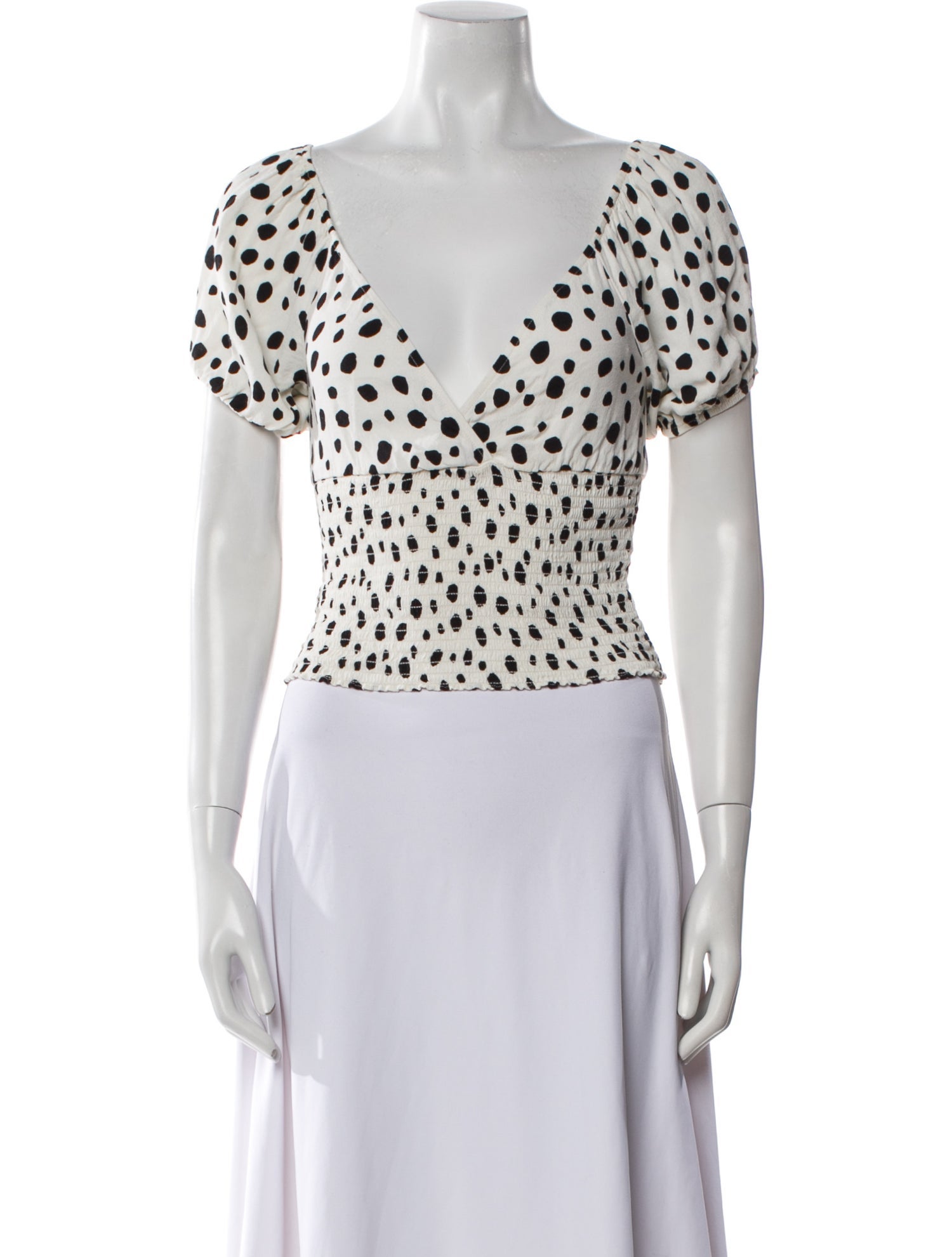Reformation Polka Dot Print V-Neck Crop Top
