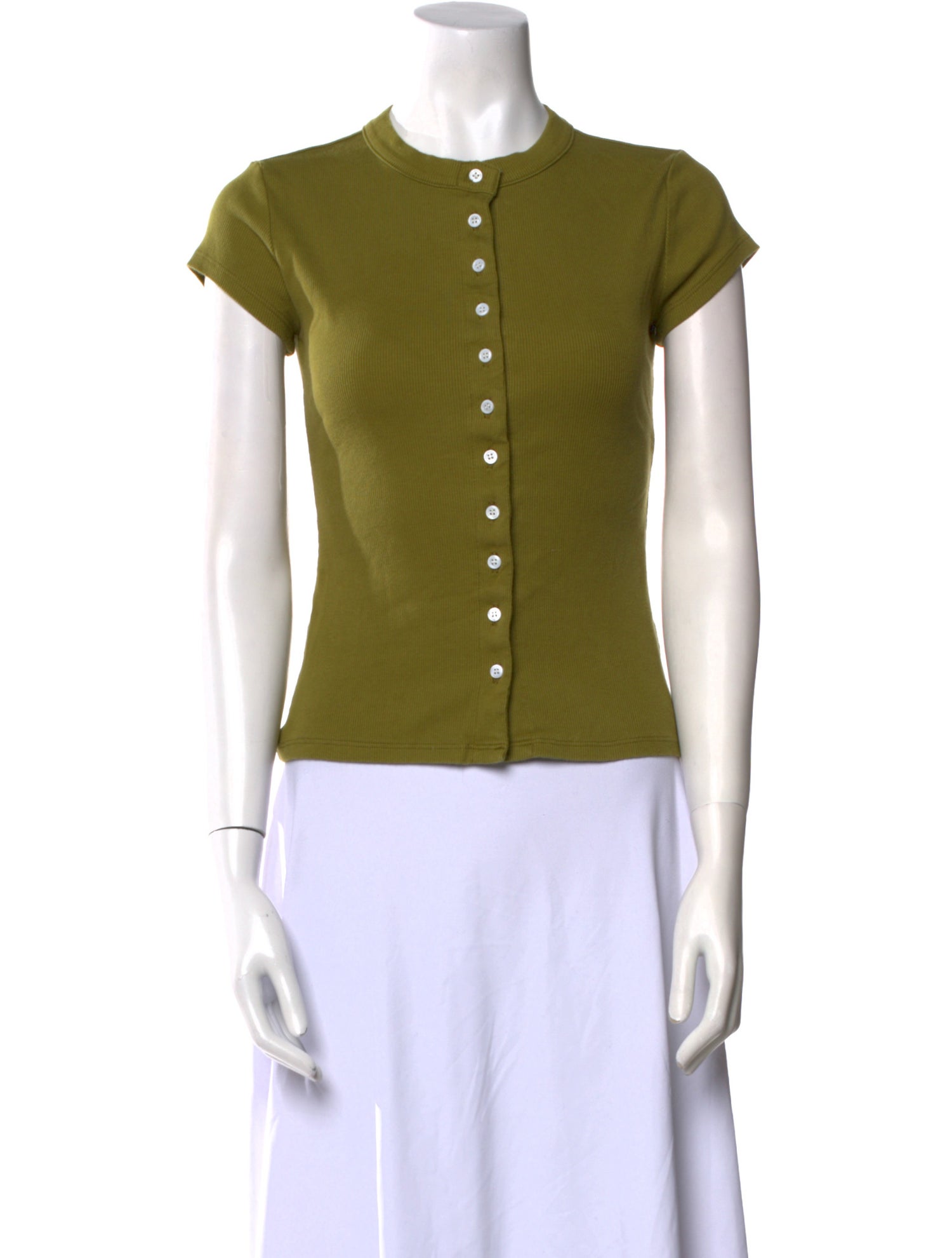 Reformation Crew Neck Short Sleeve Button-Up Top