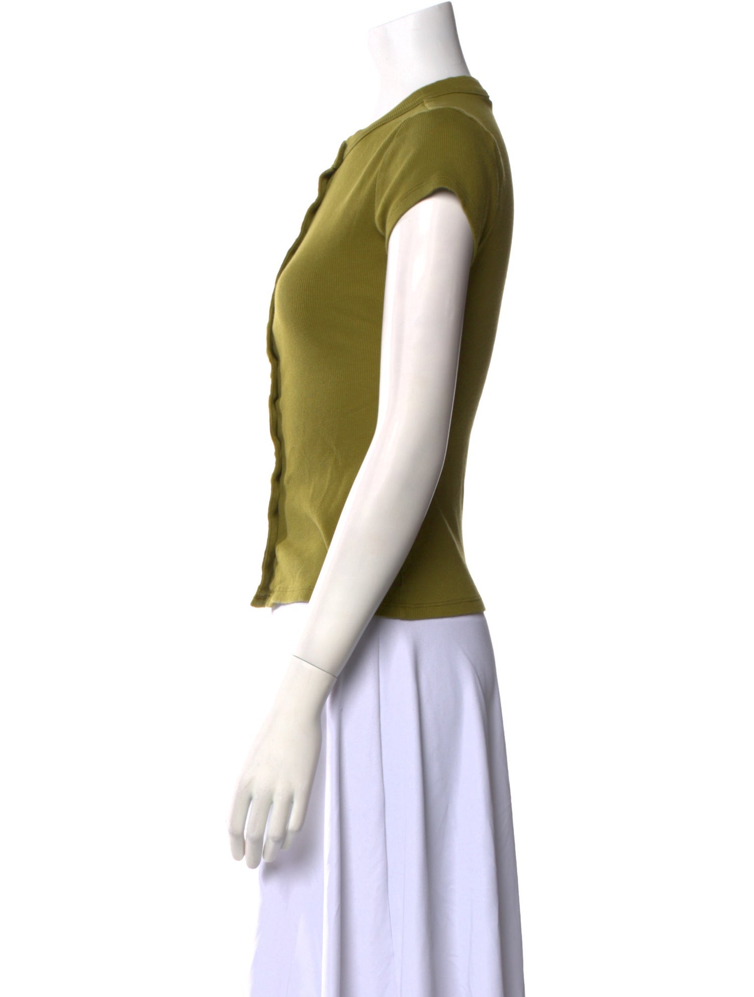 Reformation Crew Neck Short Sleeve Button-Up Top