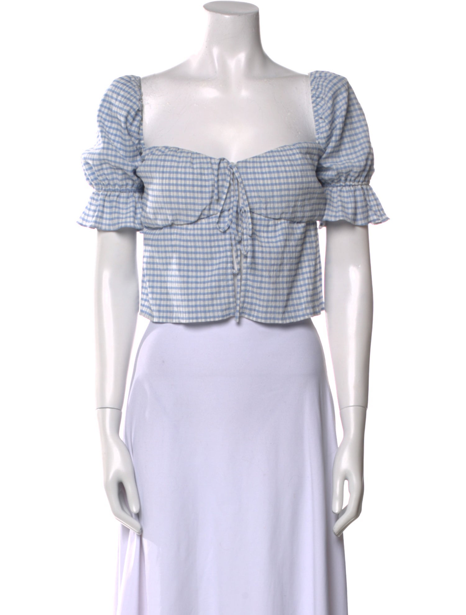 Reformation Plaid Print Square Neckline Crop Top