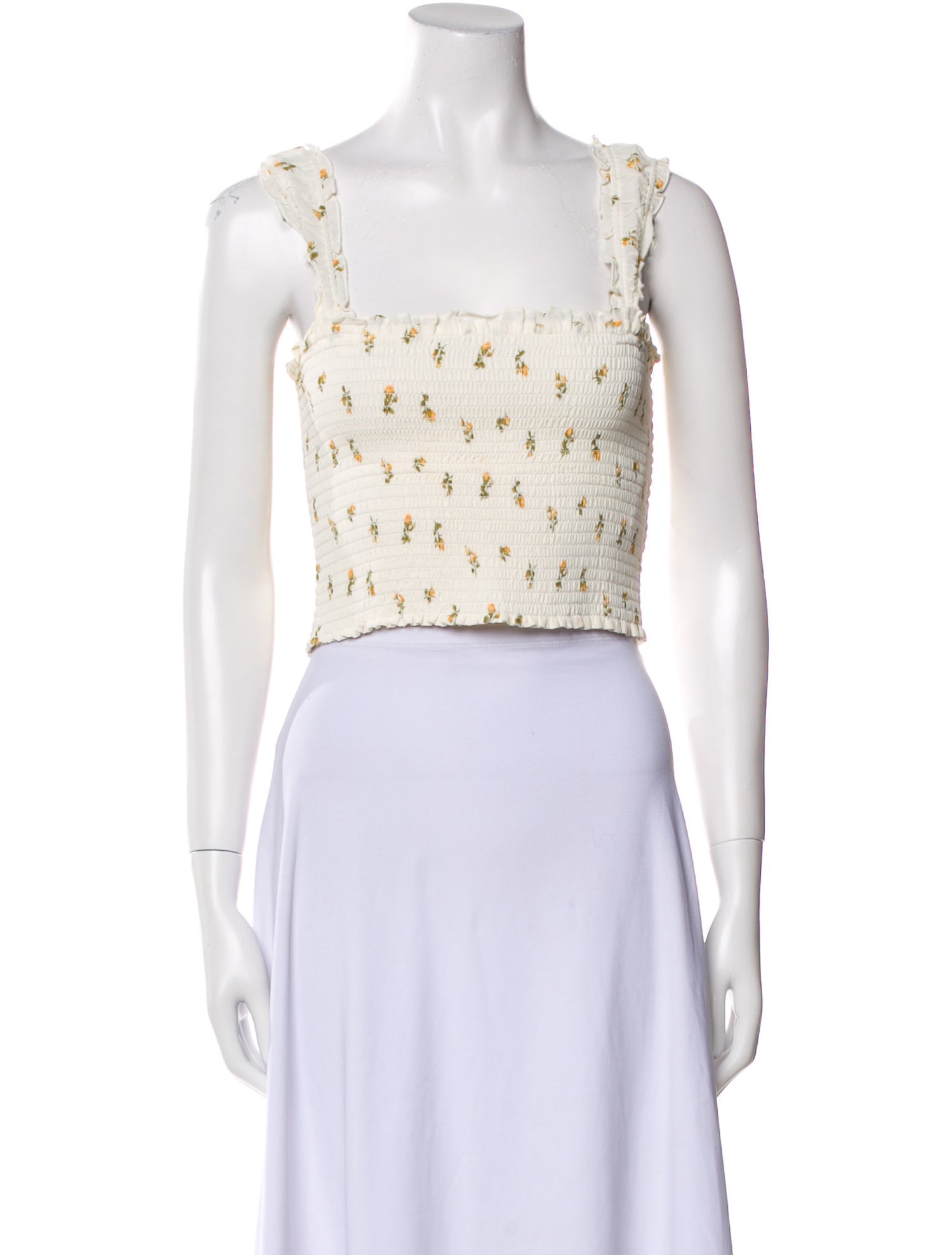 Reformation Floral Print Square Neckline Crop Top