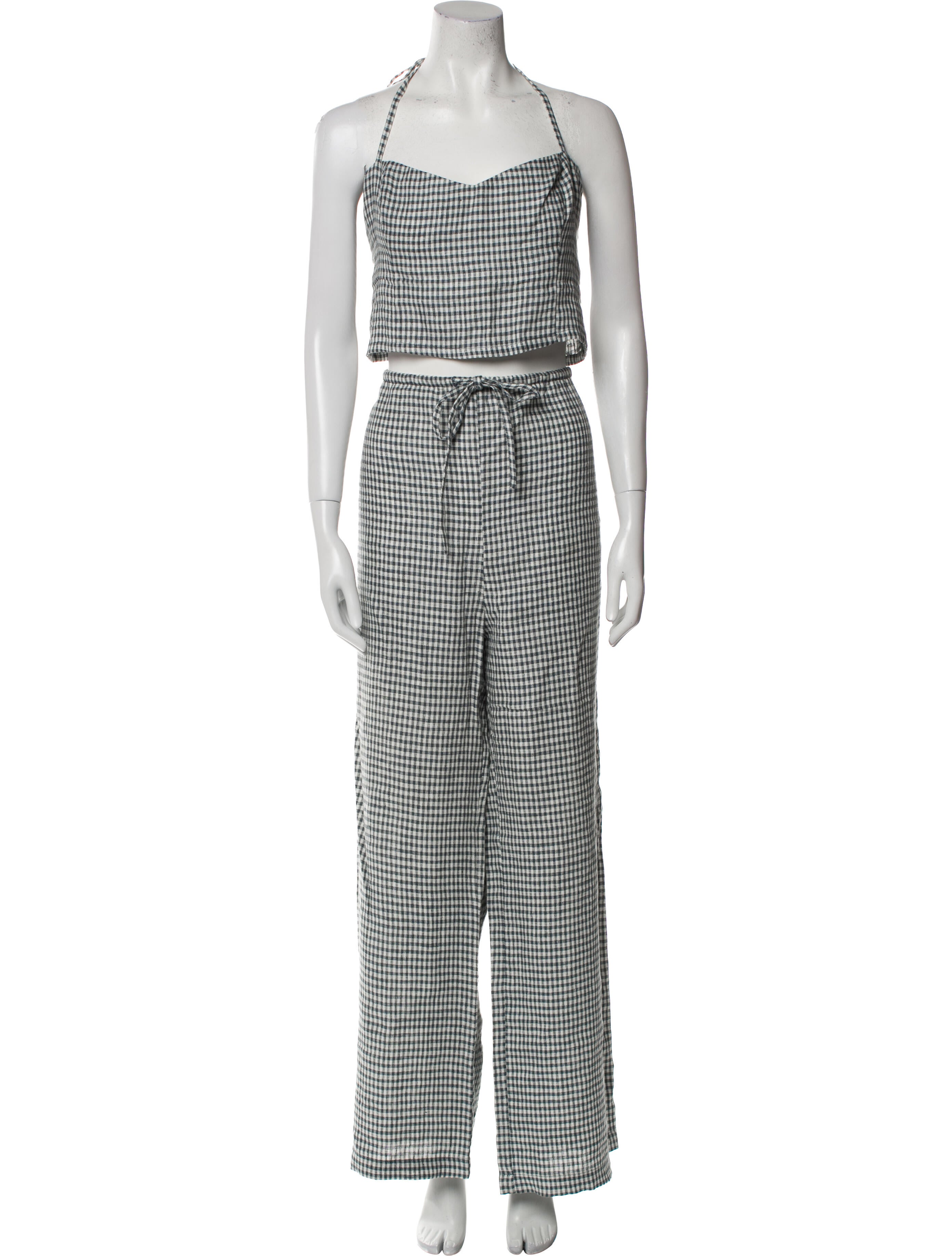 Reformation Linen Plaid Print Pant Set