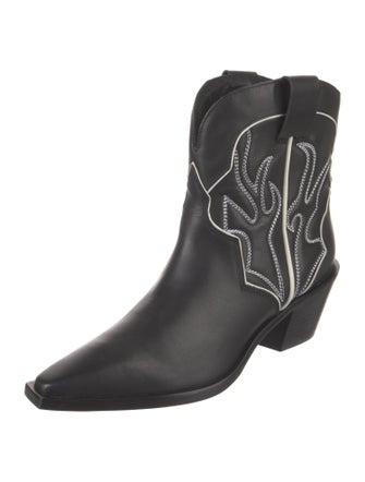 Reformation Leather Embroidered Accent Western Boots