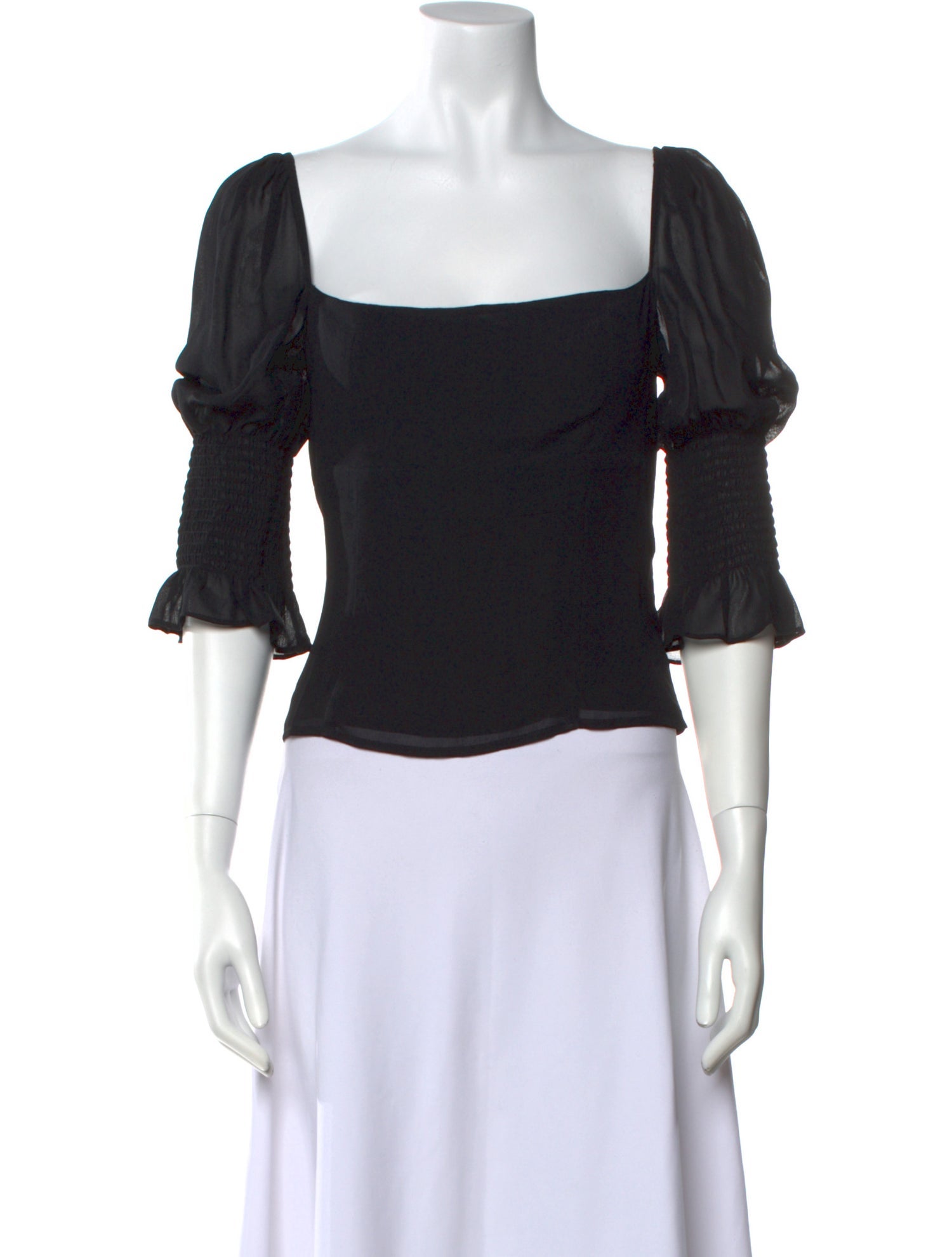 Reformation Square Neckline Three-Quarter Sleeve Crop Top