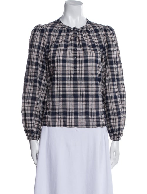 Reformation Plaid Print Crew Neck Button-Up Top