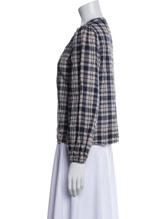 Reformation Plaid Print Crew Neck Button-Up Top