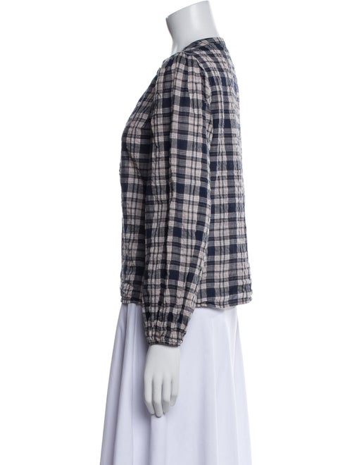 Reformation Plaid Print Crew Neck Button-Up Top