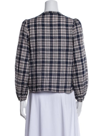 Reformation Plaid Print Crew Neck Button-Up Top