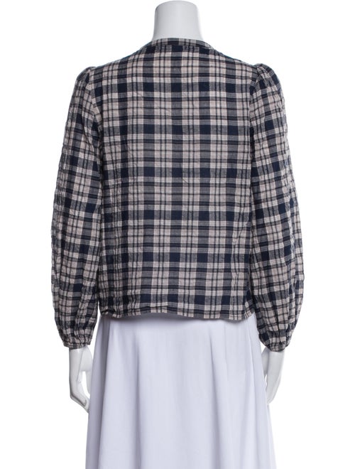 Reformation Plaid Print Crew Neck Button-Up Top