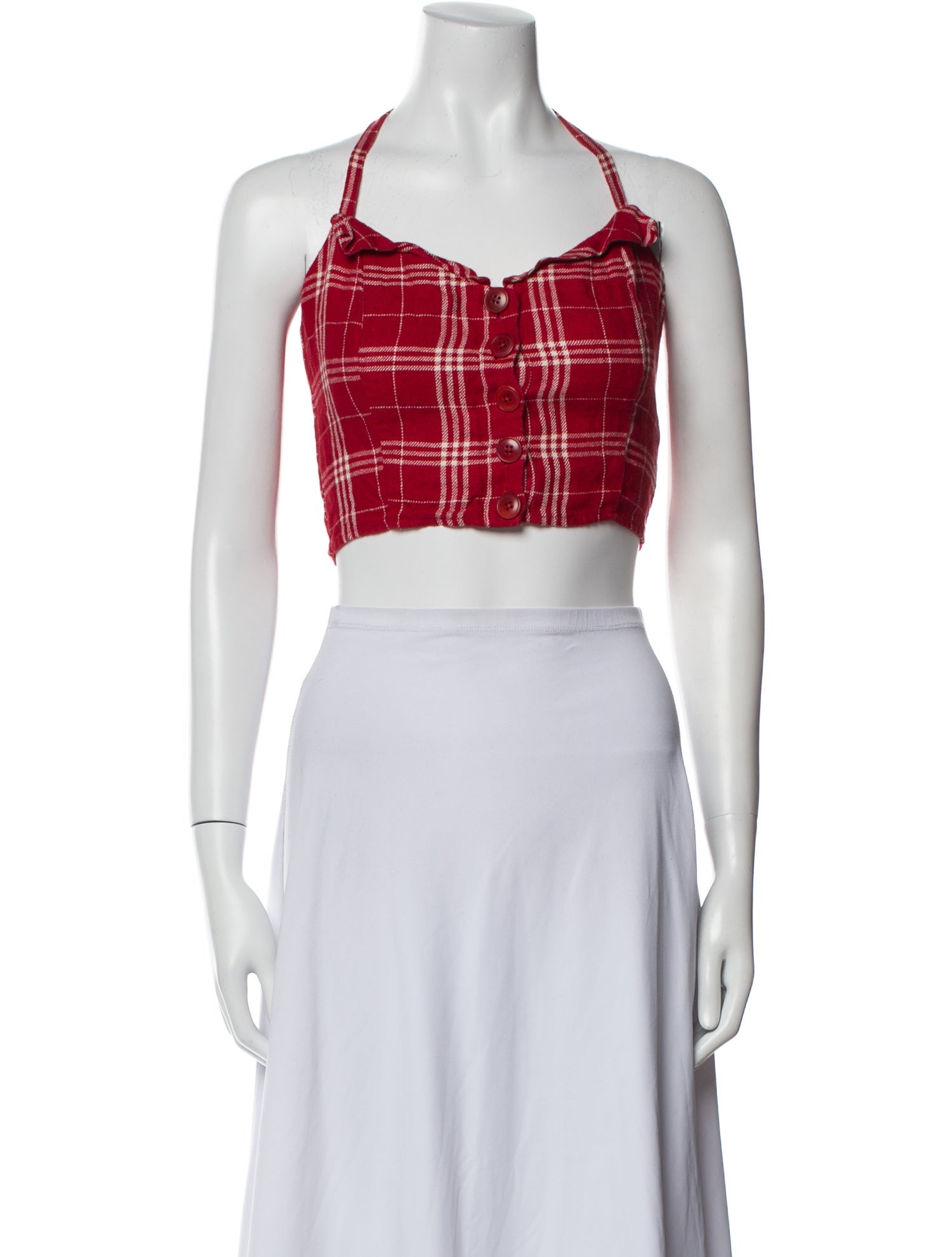 Reformation Linen Plaid Print Crop Top