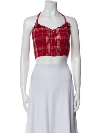 Reformation Linen Plaid Print Crop Top