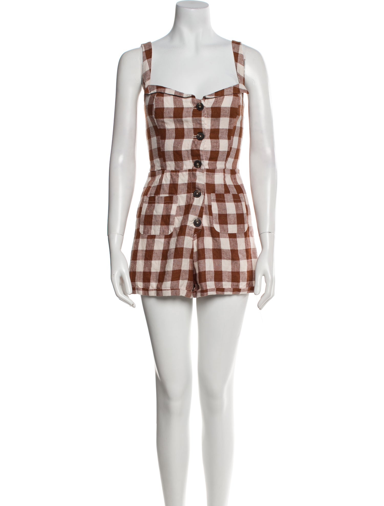 Reformation Linen Plaid Print Romper