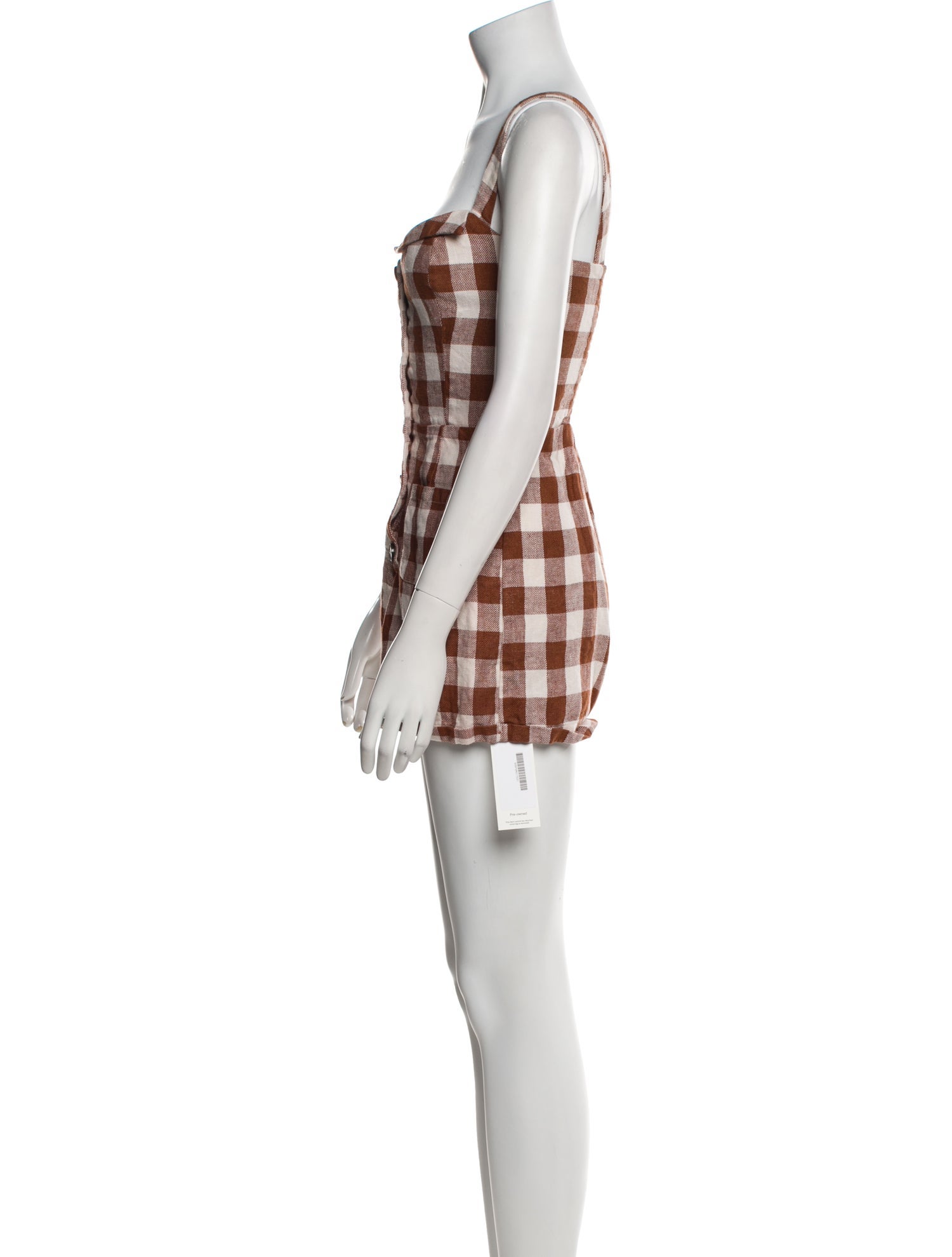 Reformation Linen Plaid Print Romper