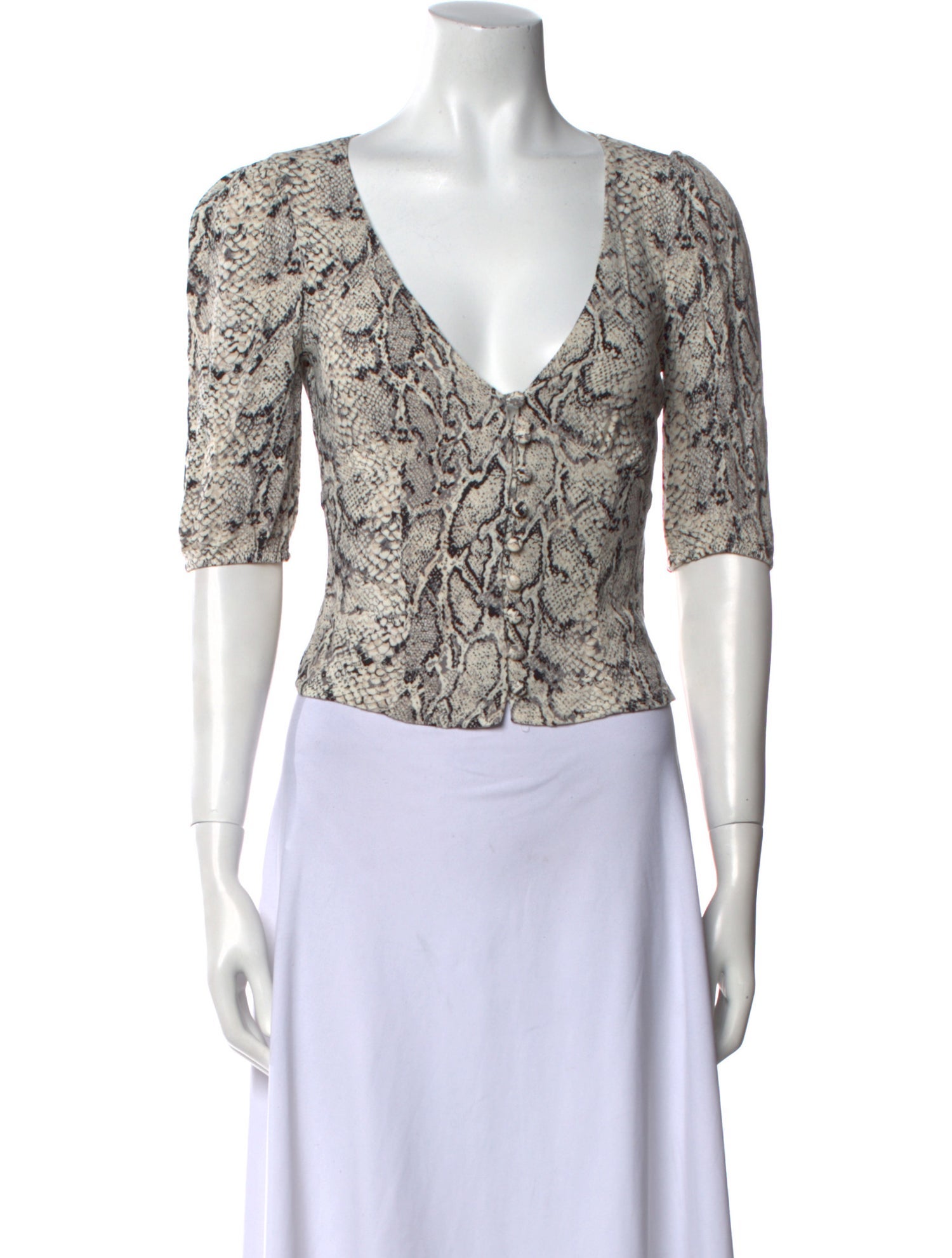 Reformation Animal Print V-Neck Crop Top