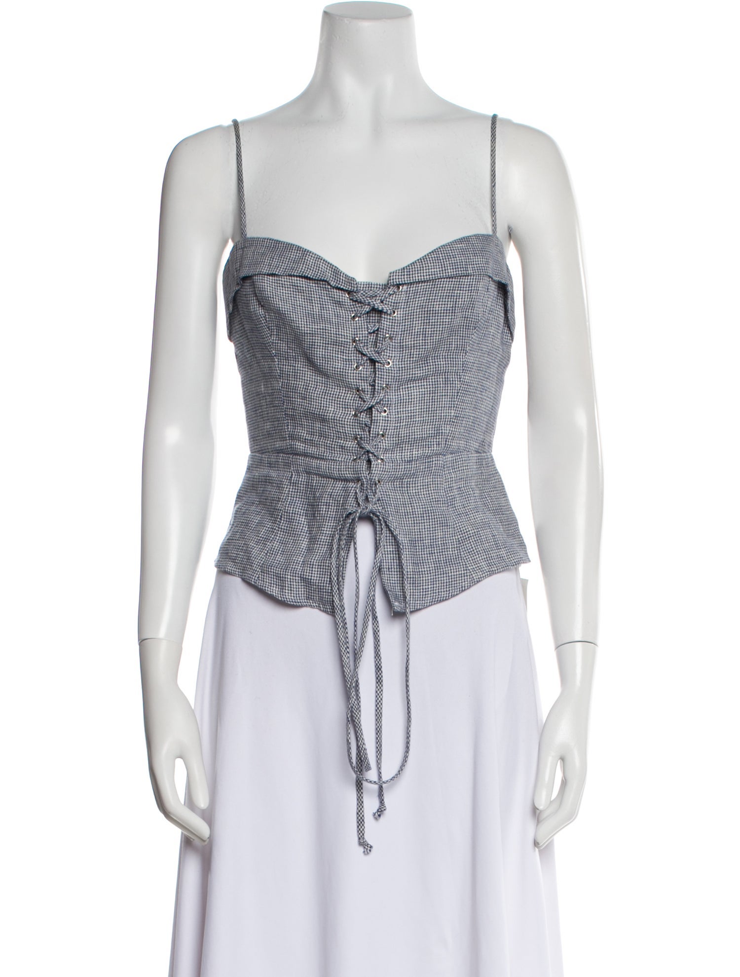 Reformation Plaid Print Square Neckline Top