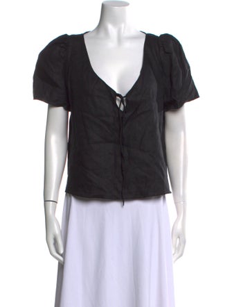 Reformation Linen V-Neck Button-Up Top