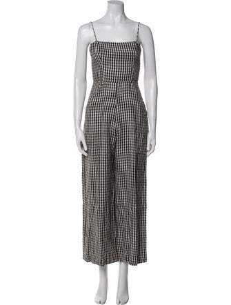 Reformation Linen Plaid Print Jumpsuit